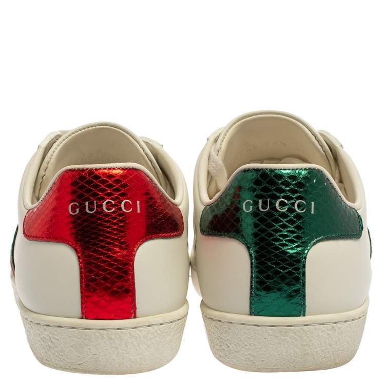 Pre Owned Gucci White Leather Bee Ace Low-Top Sneakers Size 35.5