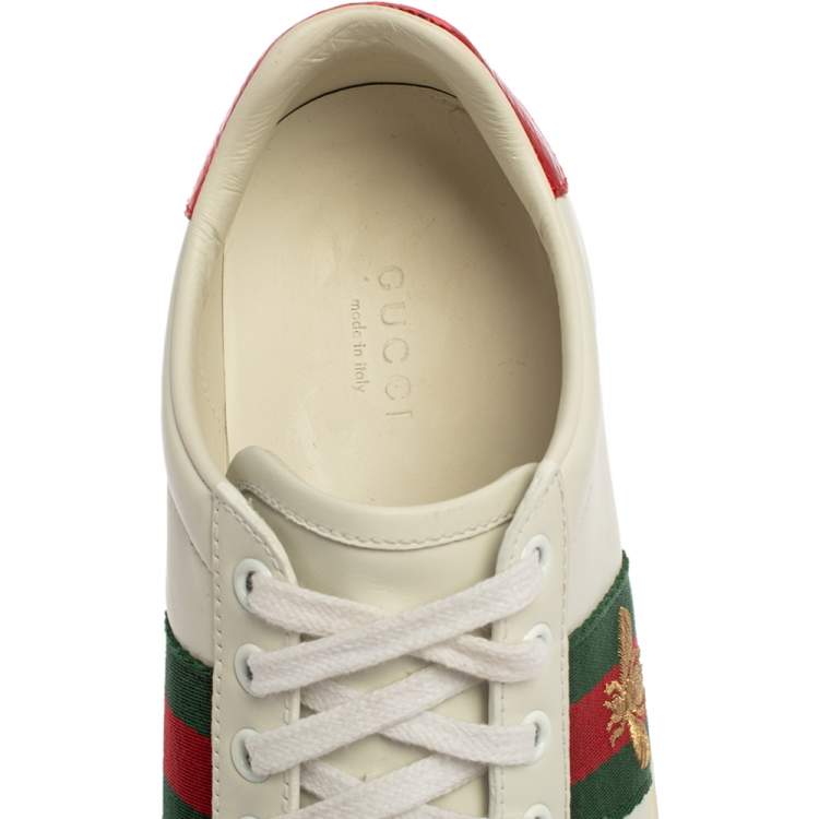 Pre Owned Gucci White Leather Bee Ace Low-Top Sneakers Size 35.5