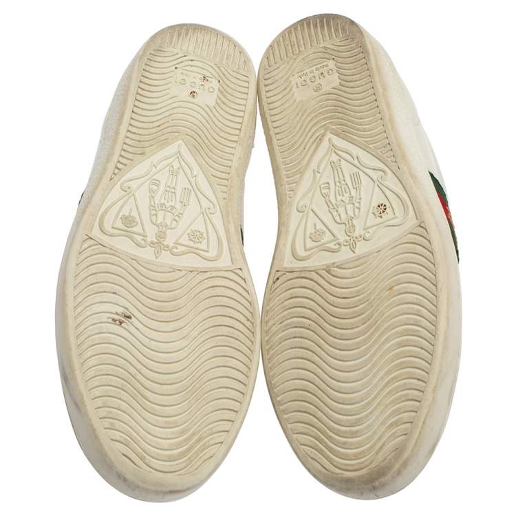 Pre Owned Gucci White Leather Bee Ace Low-Top Sneakers Size 35.5