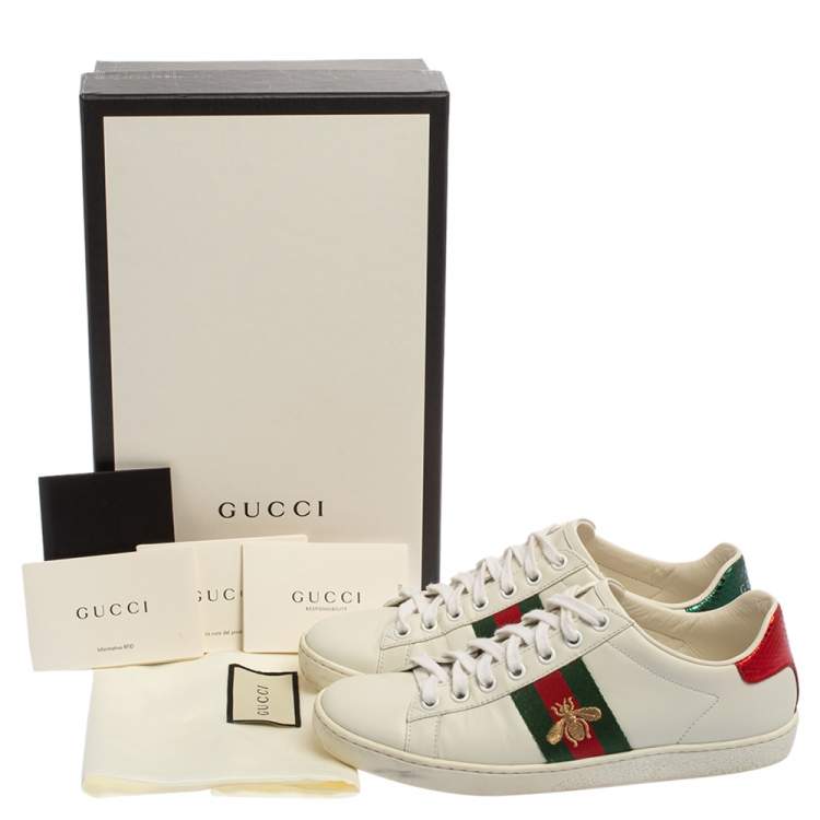 Pre Owned Gucci White Leather Bee Ace Low-Top Sneakers Size 35.5