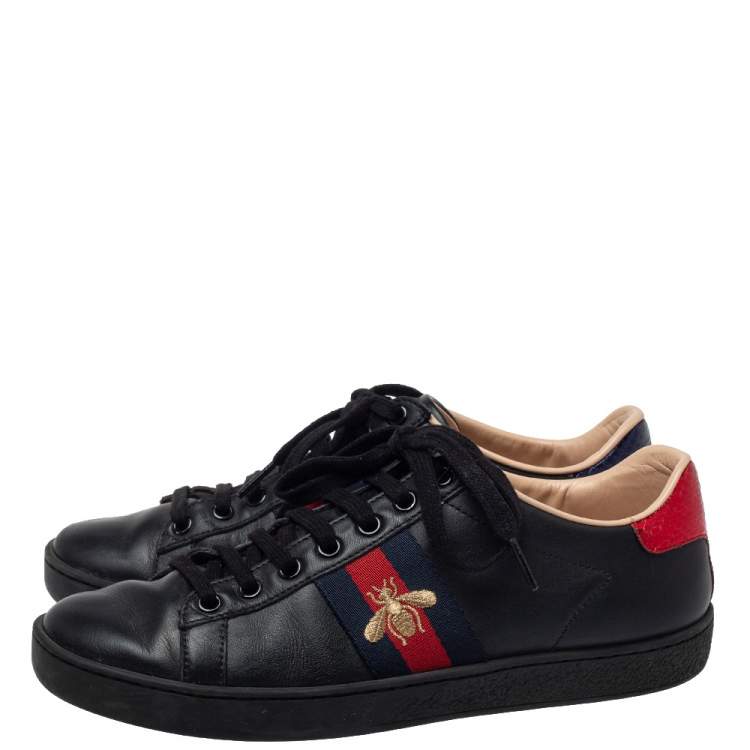 Pre Owned Gucci Black Leather Ace Bee Low Top Sneakers Size 36.5