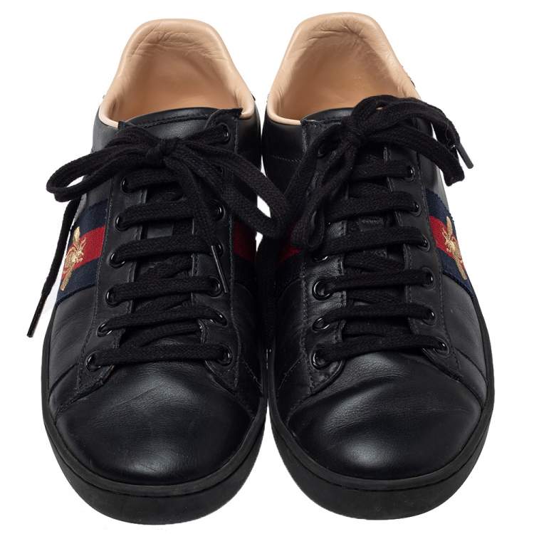 Pre Owned Gucci Black Leather Ace Bee Low Top Sneakers Size 36.5