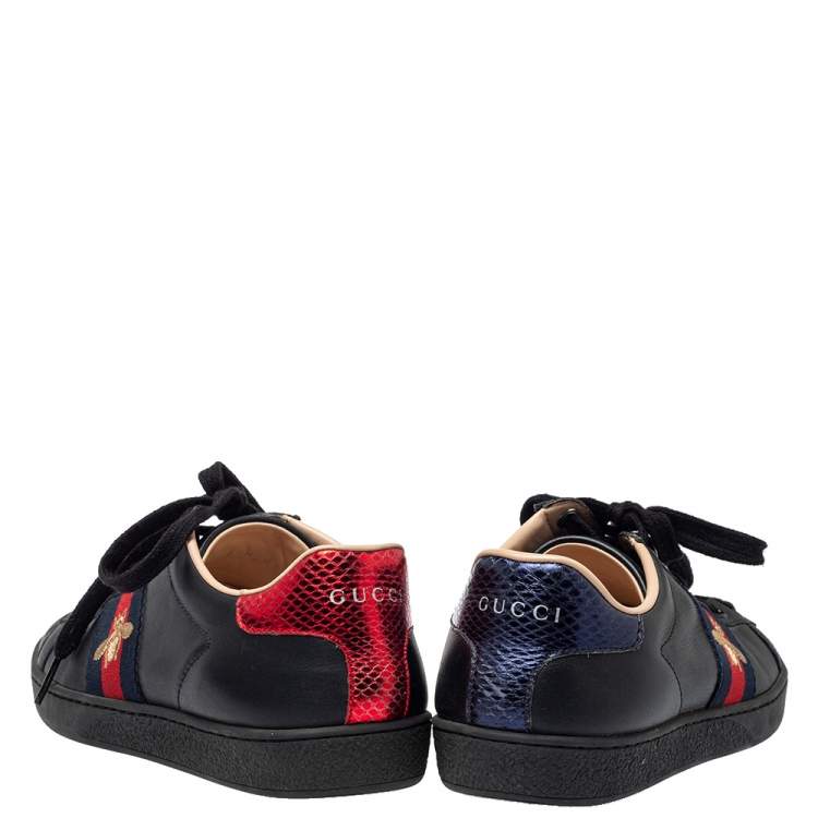 Pre Owned Gucci Black Leather Ace Bee Low Top Sneakers Size 36.5