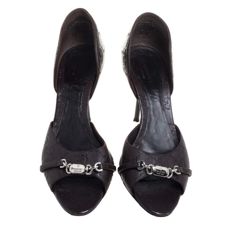 Pre Owned Gucci Brown Guccissima Leather Horsebit D'orsay Peep Toe Pumps Size 38