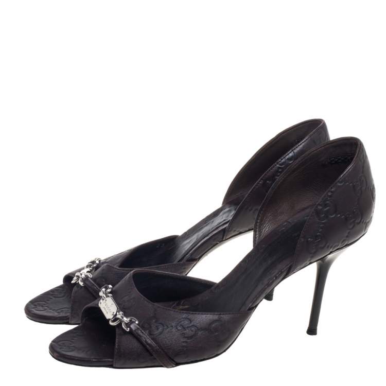 Pre Owned Gucci Brown Guccissima Leather Horsebit D'orsay Peep Toe Pumps Size 38
