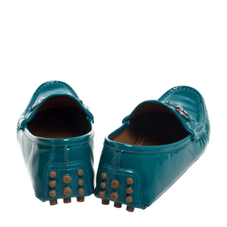 Pre Owned Gucci Blue Patent Leather Horsebit  Loafers Size 37.5