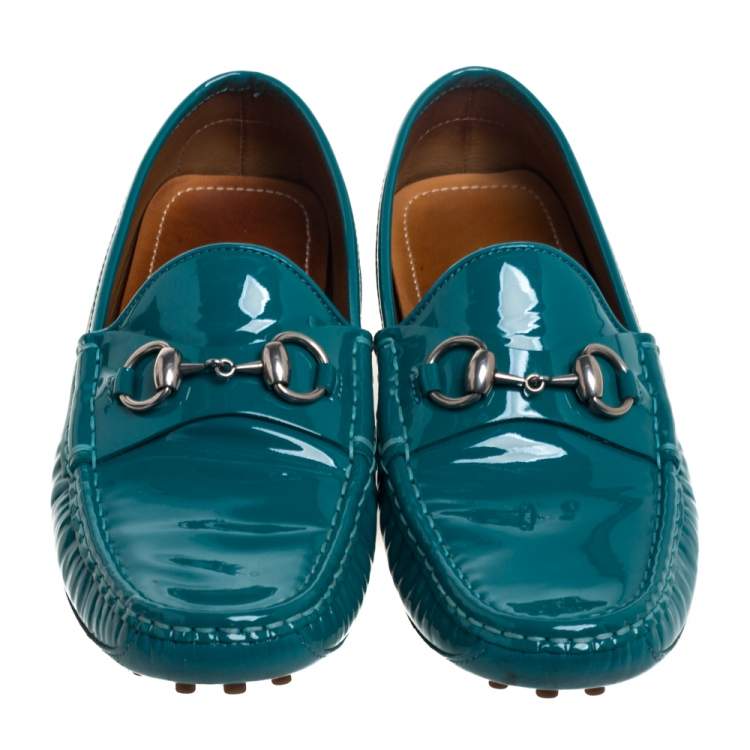 Pre Owned Gucci Blue Patent Leather Horsebit  Loafers Size 37.5