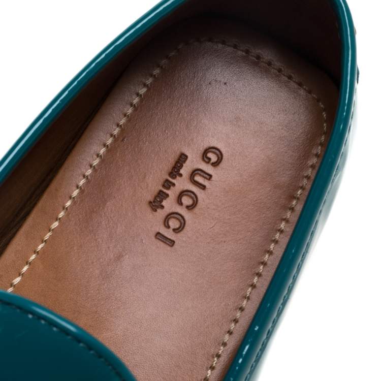 Pre Owned Gucci Blue Patent Leather Horsebit  Loafers Size 37.5