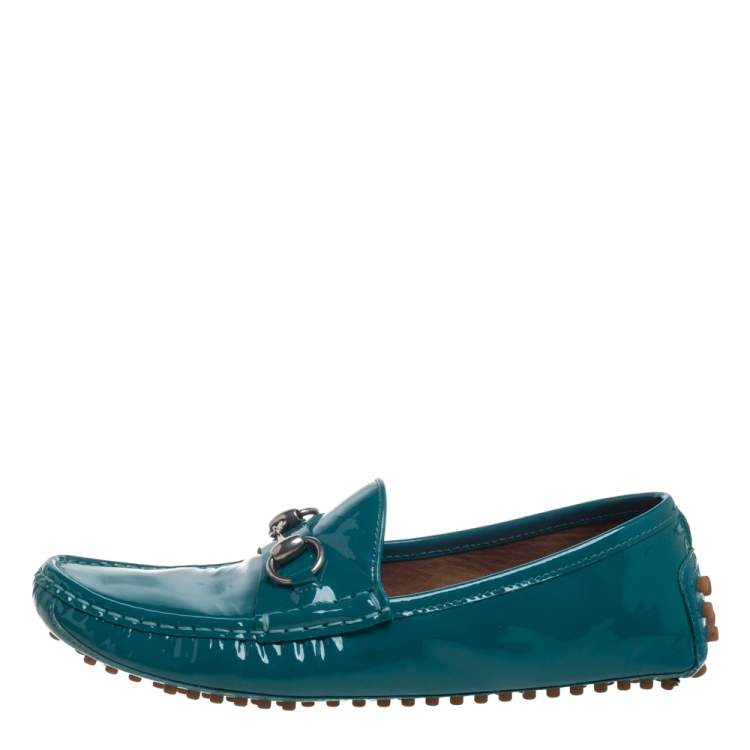 Pre Owned Gucci Blue Patent Leather Horsebit  Loafers Size 37.5
