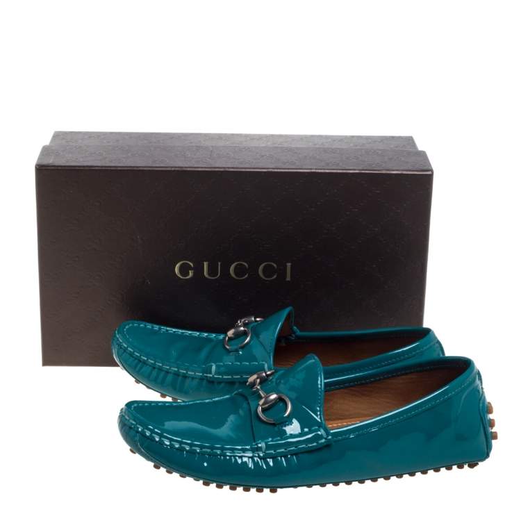 Pre Owned Gucci Blue Patent Leather Horsebit  Loafers Size 37.5
