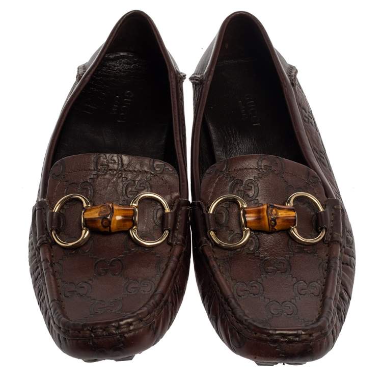 Pre Owned Gucci Brown Guccissima Leather Bamboo Horsebit Loafer Size 38