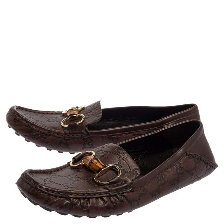 Pre Owned Gucci Brown Guccissima Leather Bamboo Horsebit Loafer Size 38
