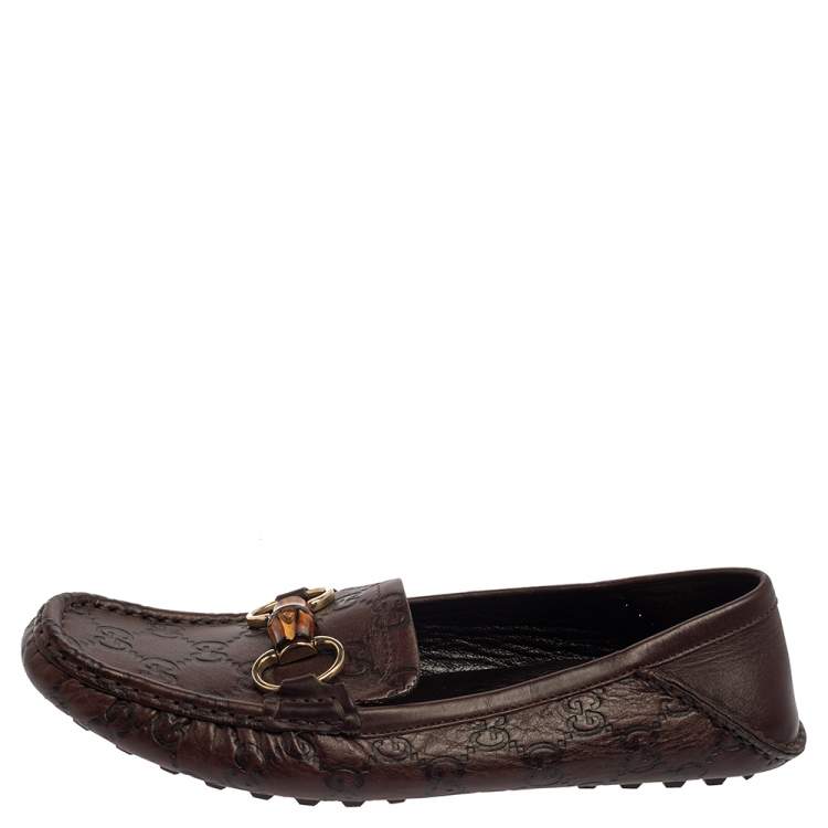 Pre Owned Gucci Brown Guccissima Leather Bamboo Horsebit Loafer Size 38
