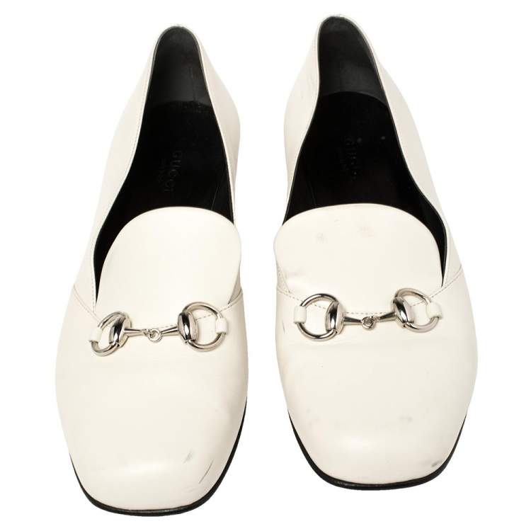 Pre Owned Gucci White Leather Horsebit Lillian Loafers Size 39