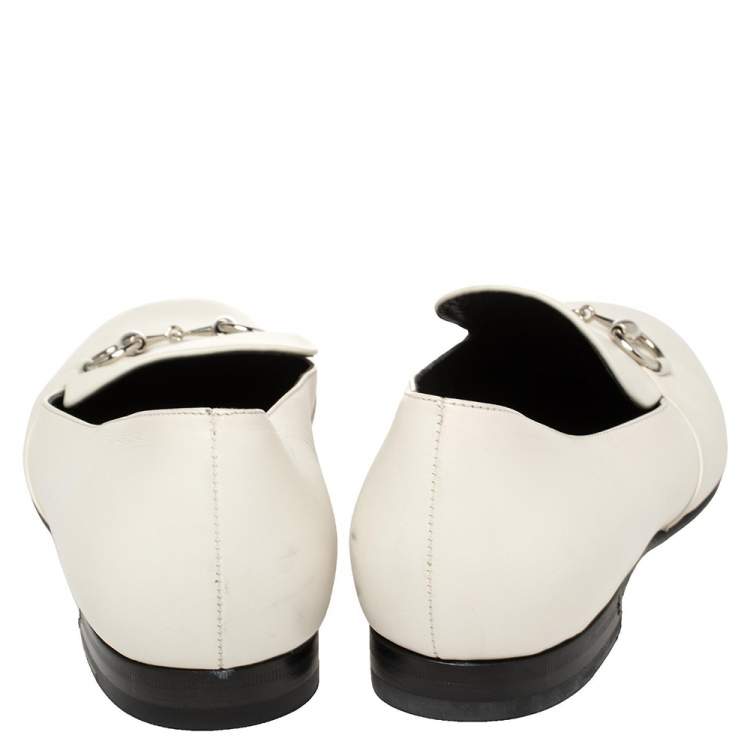 Pre Owned Gucci White Leather Horsebit Lillian Loafers Size 39