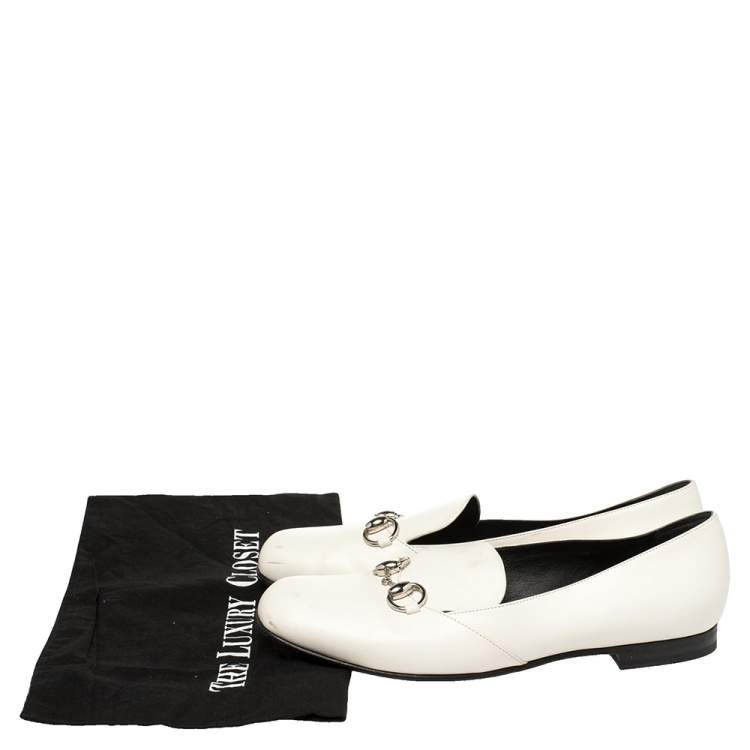 Pre Owned Gucci White Leather Horsebit Lillian Loafers Size 39