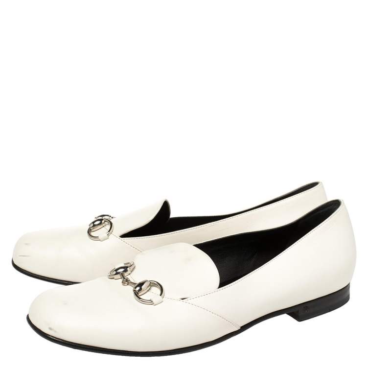 Pre Owned Gucci White Leather Horsebit Lillian Loafers Size 39