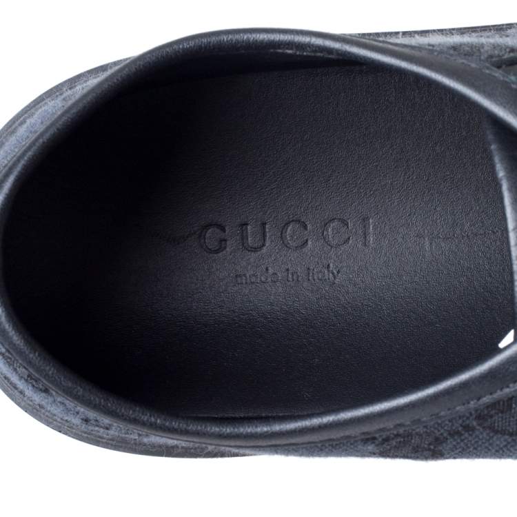 Pre Owned Gucci Black/ Blue Leather GG Canvas And Leather Low Top Sneakers Size 36