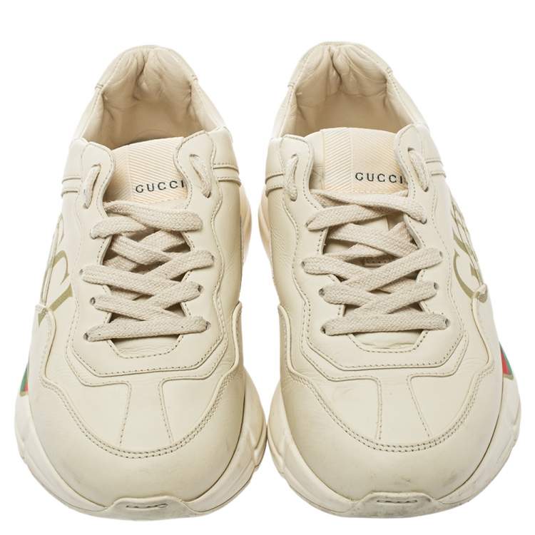Pre Owned Gucci Cream Leather Trainer Sneakers Size 35.5