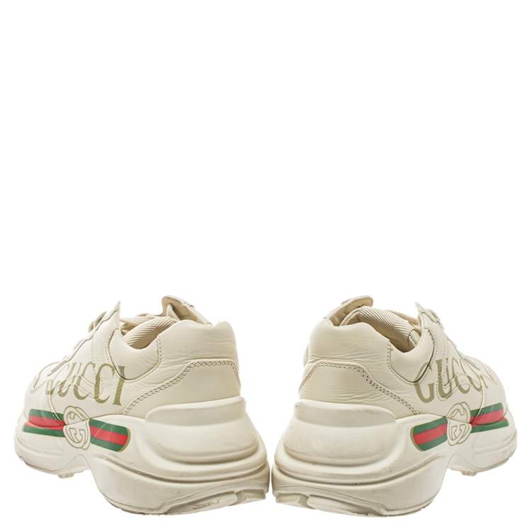 Pre Owned Gucci Cream Leather Trainer Sneakers Size 35.5