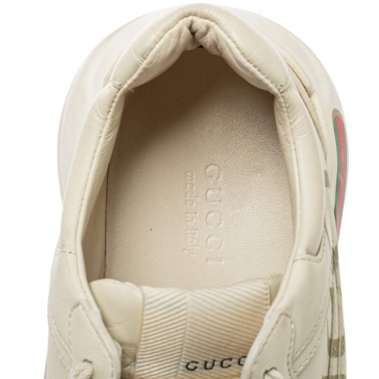 Pre Owned Gucci Cream Leather Trainer Sneakers Size 35.5