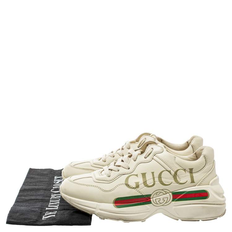 Pre Owned Gucci Cream Leather Trainer Sneakers Size 35.5
