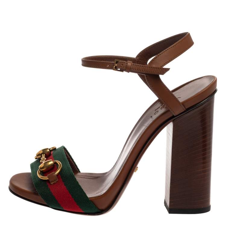 Gucci Multicolor Web and Leather Espadrille Wedge Sandals Size 39 Gucci