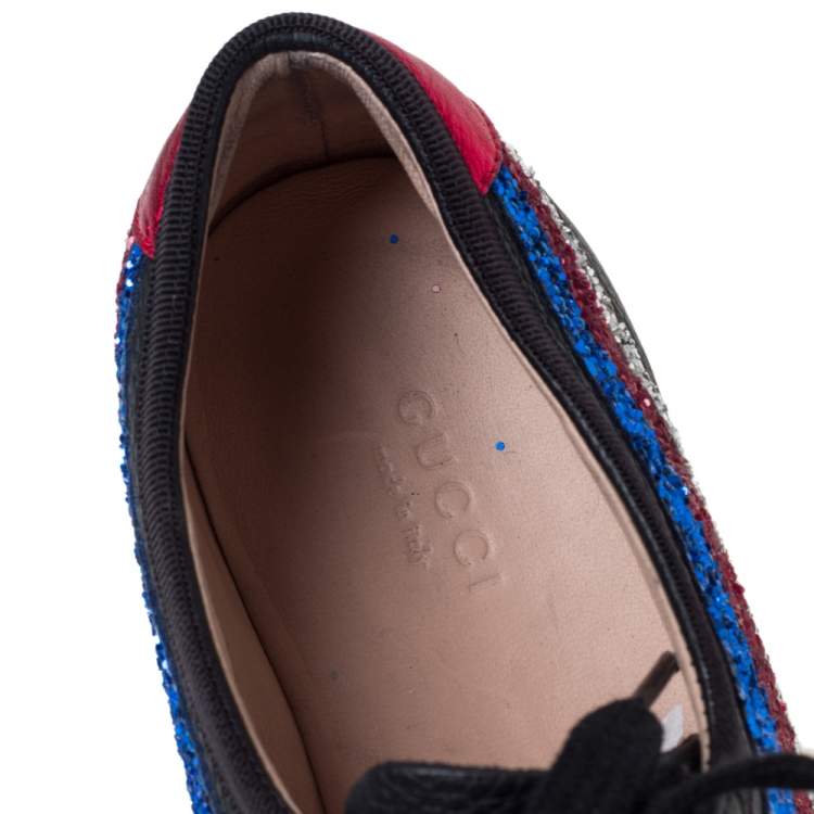 Pre Owned Gucci Multicolor Glitter And Leather Bowler Sneakers Size 37