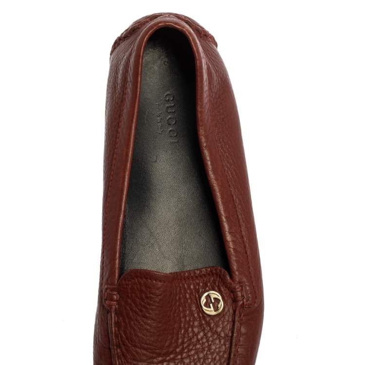 Pre Owned Gucci Brown Leather Loafers Size 36.5