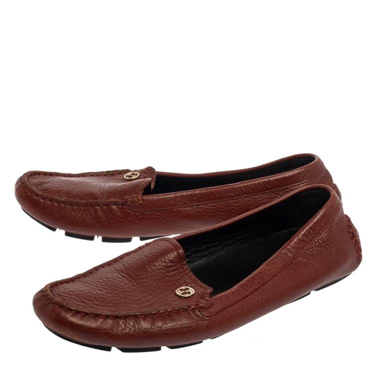 Pre Owned Gucci Brown Leather Loafers Size 36.5