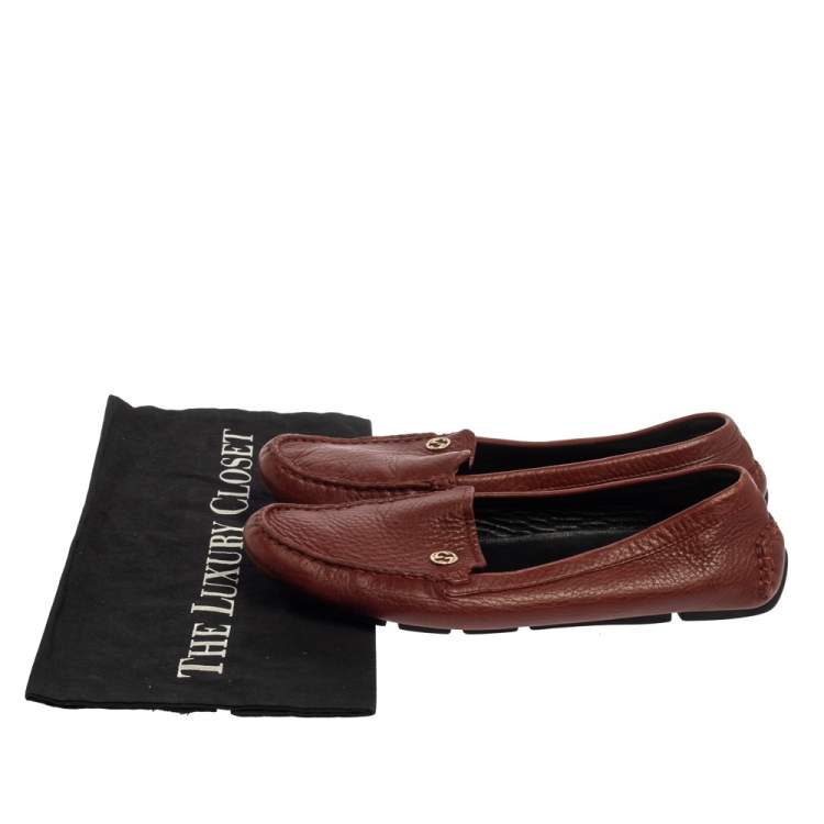 Pre Owned Gucci Brown Leather Loafers Size 36.5