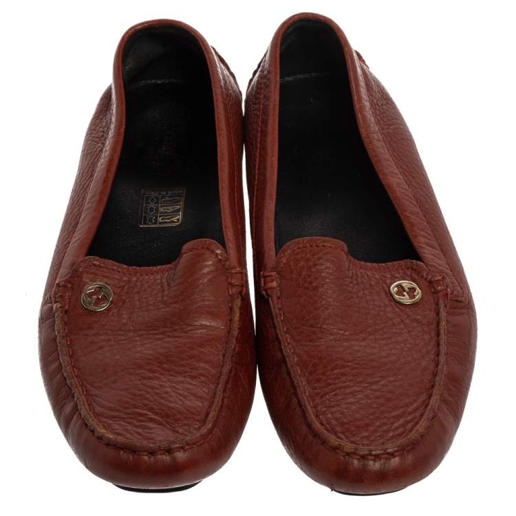 Pre Owned Gucci Brown Leather Loafers Size 36.5