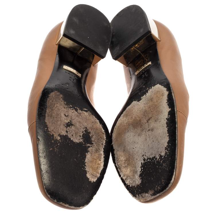 Pre Owned Gucci Brown Leather Soho GG Loafers Size 37 