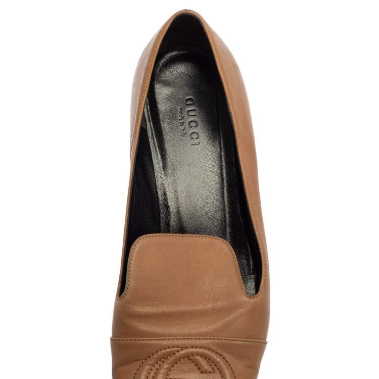 Pre Owned Gucci Brown Leather Soho GG Loafers Size 37 
