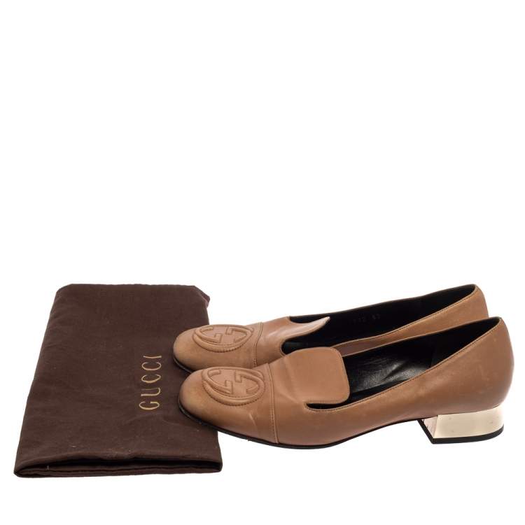 Pre Owned Gucci Brown Leather Soho GG Loafers Size 37 