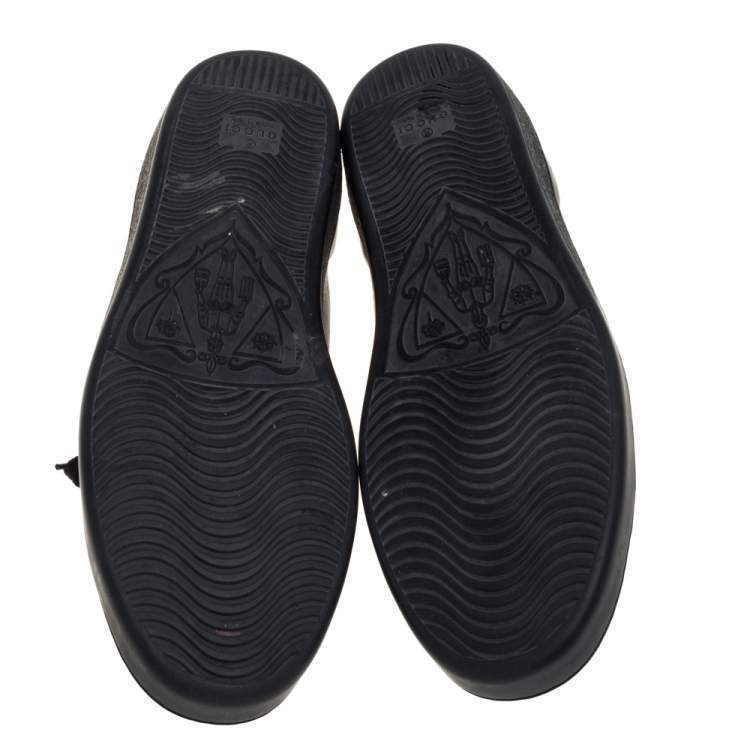 Pre Owned Gucci Black Leather Ace Web Low Top  Sneaker Size 39.5