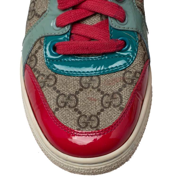 Pre Owned Gucci  Multicolor GG Canvas And Patent Leather High Ankle Sneakers Size 36