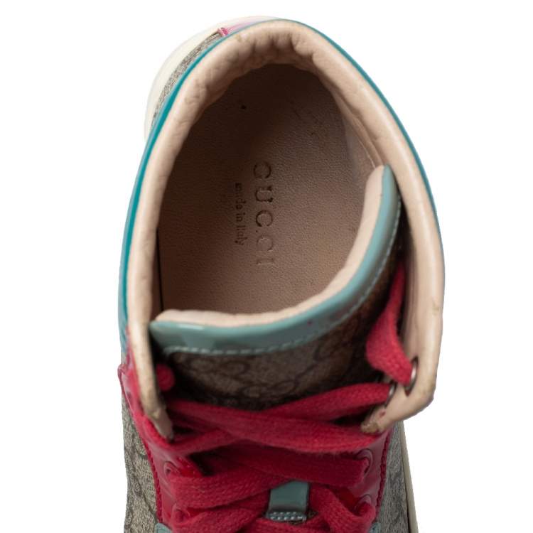 Pre Owned Gucci  Multicolor GG Canvas And Patent Leather High Ankle Sneakers Size 36
