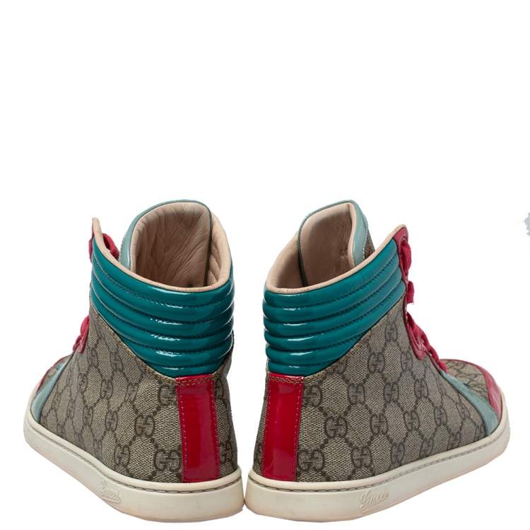 Pre Owned Gucci  Multicolor GG Canvas And Patent Leather High Ankle Sneakers Size 36