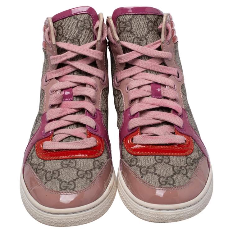 Pre Owned Gucci  Multicolor GG Canvas And Patent Leather High Ankle Sneakers Size 36