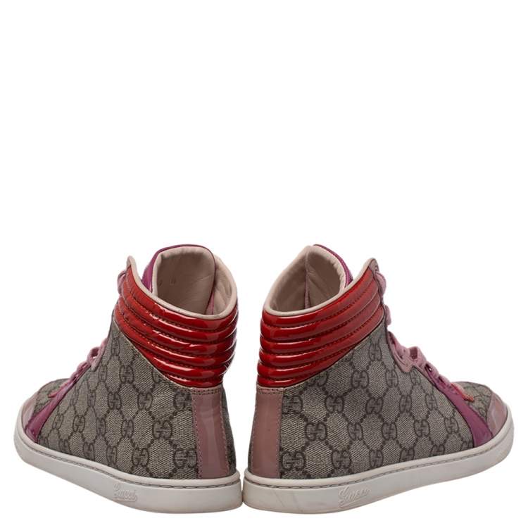 Pre Owned Gucci  Multicolor GG Canvas And Patent Leather High Ankle Sneakers Size 36