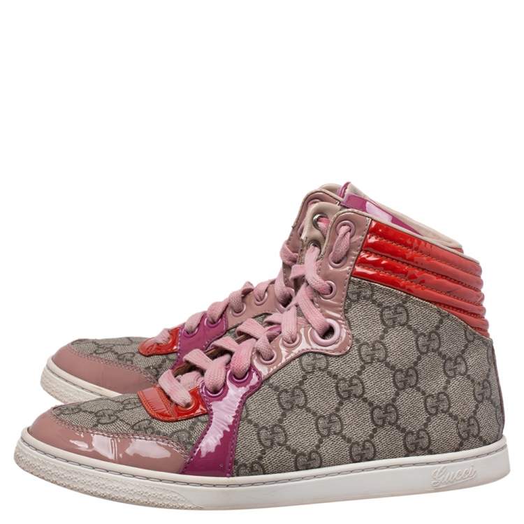 Pre Owned Gucci  Multicolor GG Canvas And Patent Leather High Ankle Sneakers Size 36
