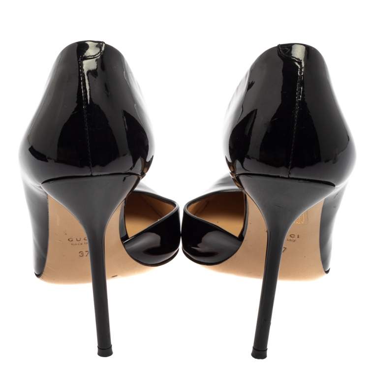 Pre Owned Gucci Black Patent Leather Noah Pointed Toe D'Orsay Pumps Size 37