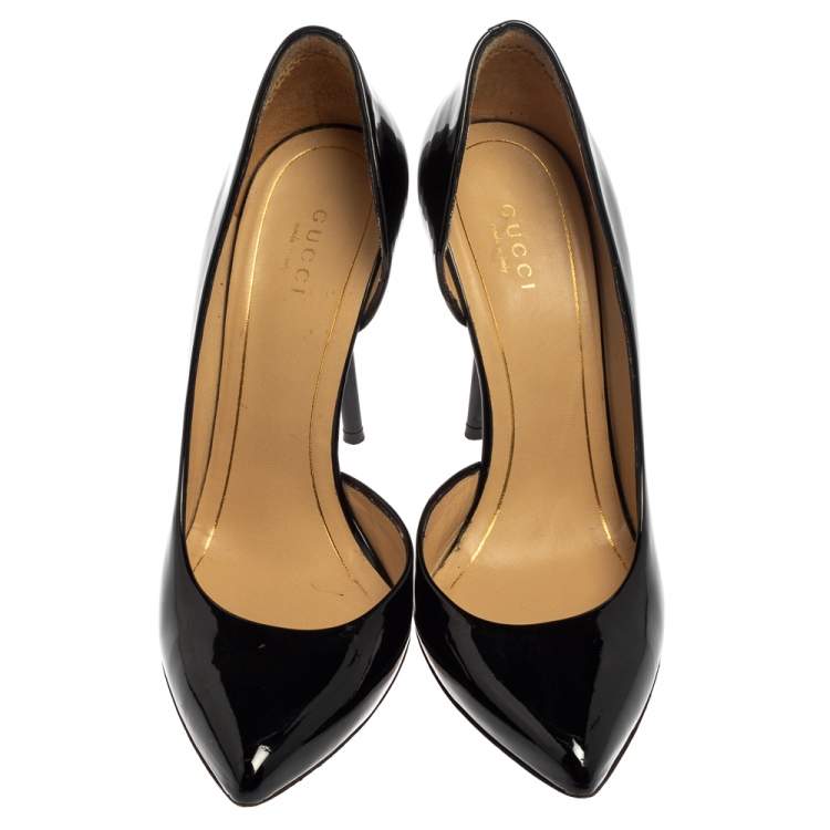 Pre Owned Gucci Black Patent Leather Noah Pointed Toe D'Orsay Pumps Size 37