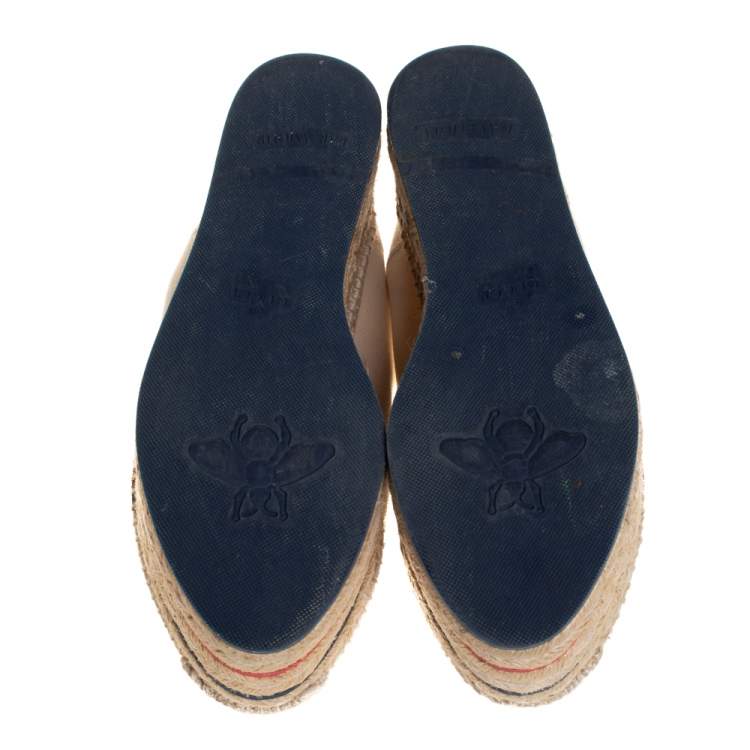 Pre Owned Gucci Cream Canvas Logo Platform Espadrilles Size 36.5