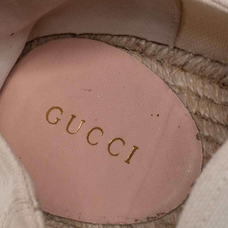 Pre Owned Gucci Cream Canvas Logo Platform Espadrilles Size 36.5