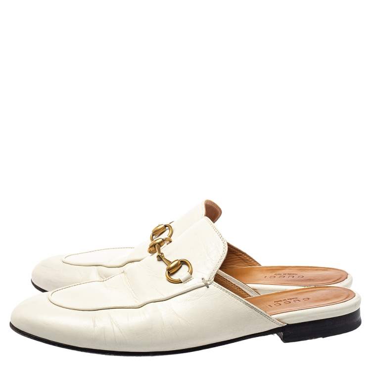 Pre Owned Gucci White Leather Princetown Mules Loafers Size 36.5