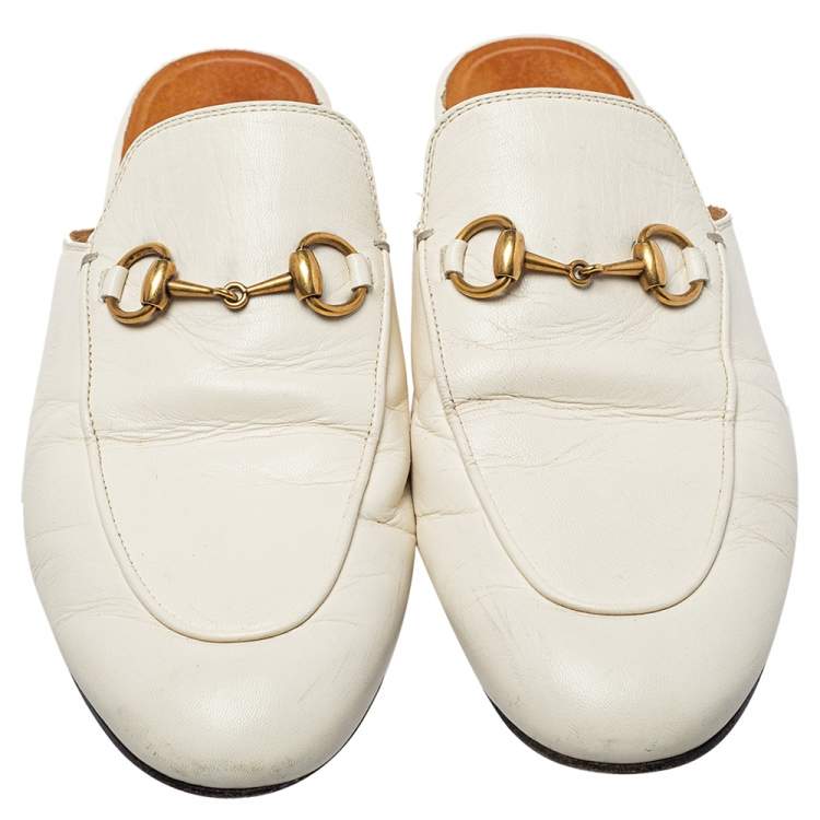 Pre Owned Gucci White Leather Princetown Mules Loafers Size 36.5