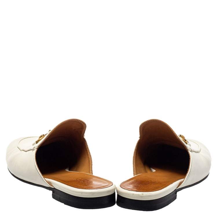 Pre Owned Gucci White Leather Princetown Mules Loafers Size 36.5