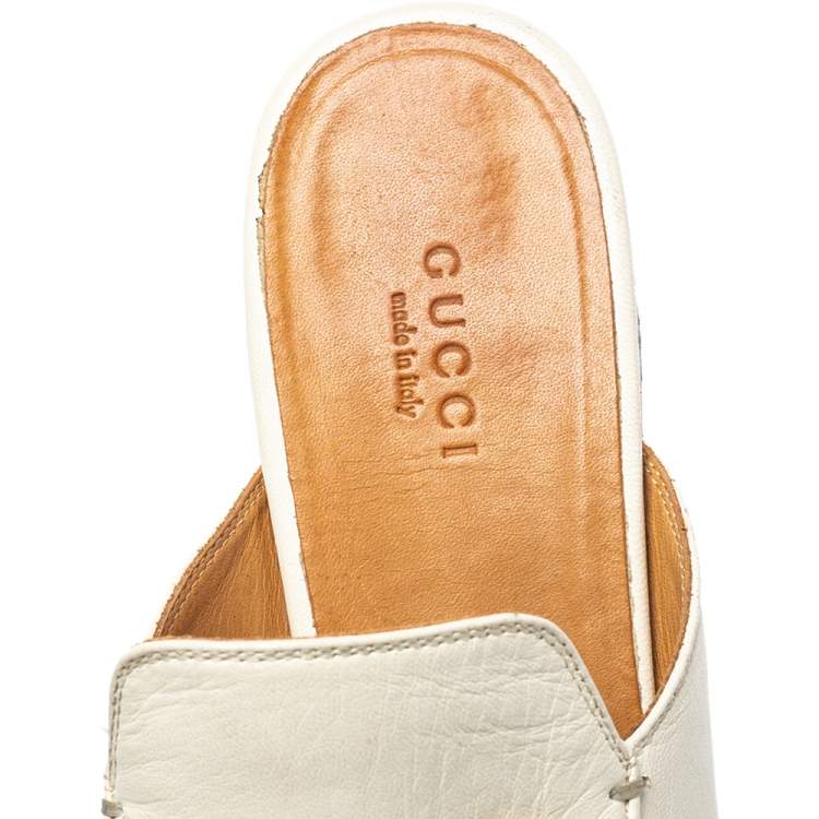 Pre Owned Gucci White Leather Princetown Mules Loafers Size 36.5